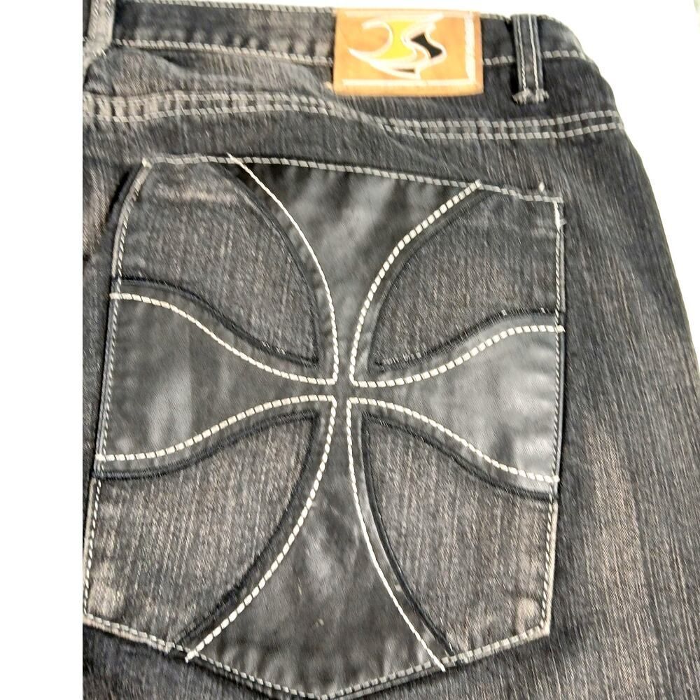 Jean Station Men's Black Demin Shorts with Leather Pockets - Size 40 - Picture 3 of 4